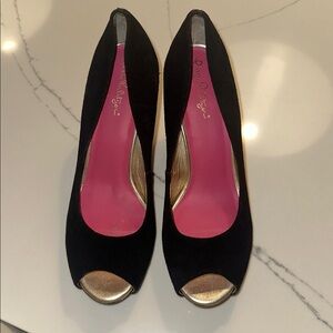 Lilly Pulitzer Black Peep-Toe Wedges